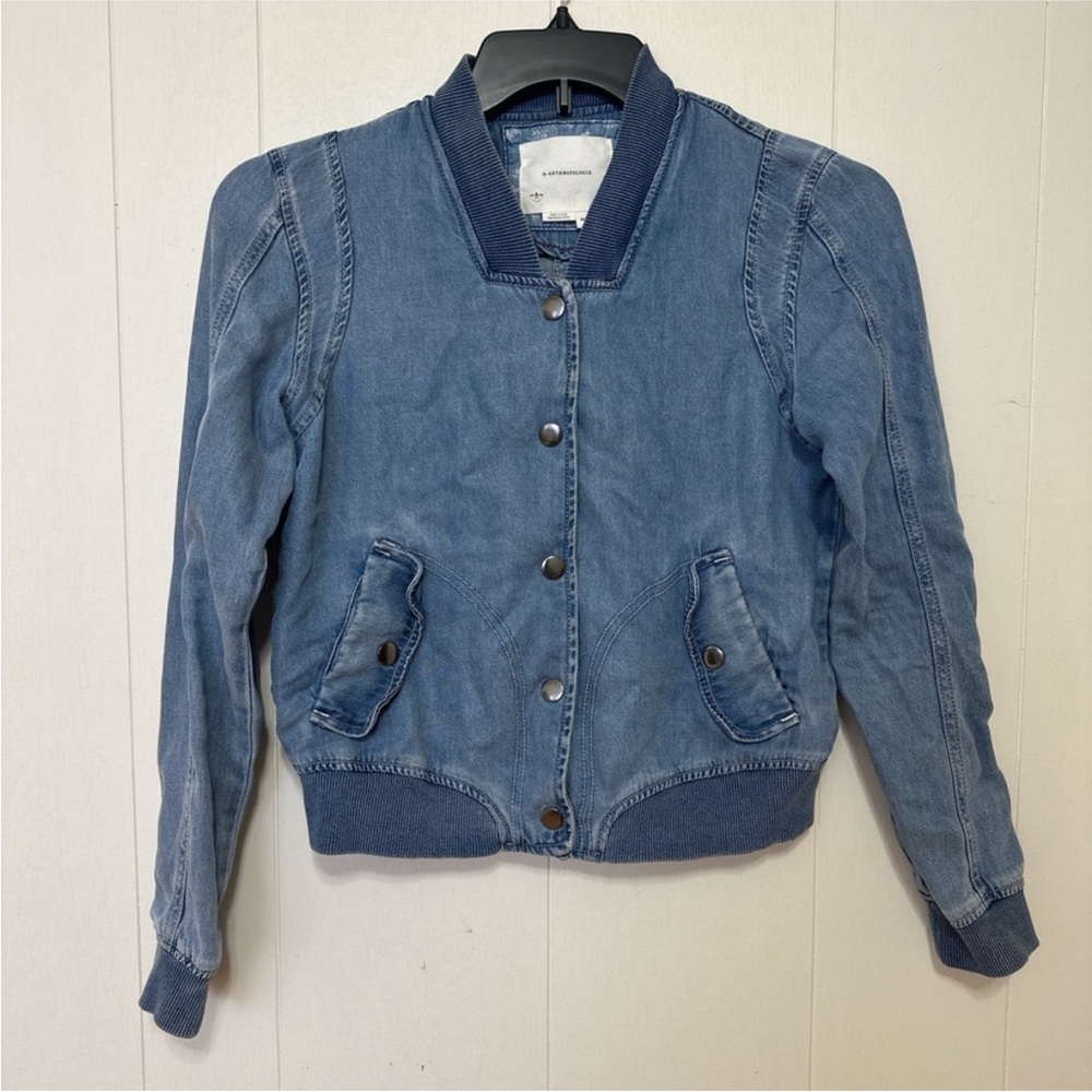 Women's anthropology Blue Denim bomber Jacket